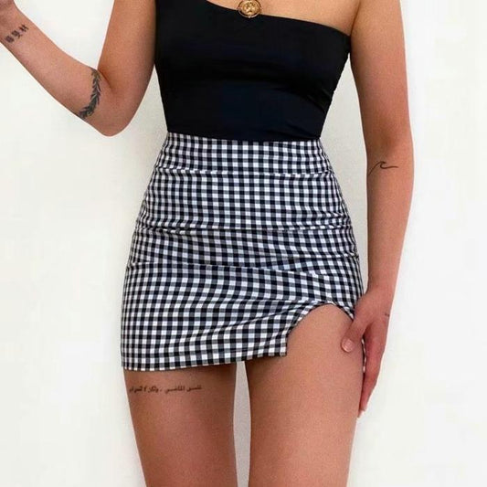 Plaid Slit Mini Skirt