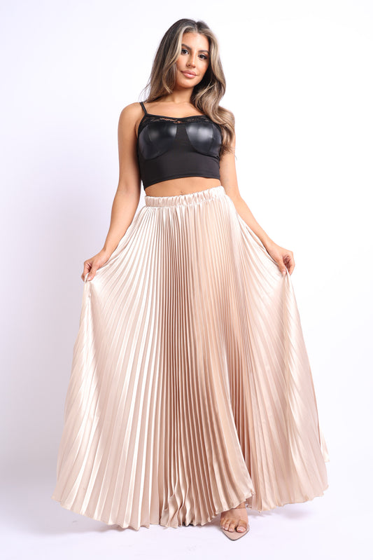 Elegance Pleated Satin Maxi Skirt